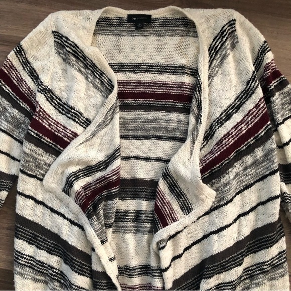 AB STUDIO Knit Stripe Open Front Waterfall Cardigan Women XL - Picture 3 of 7